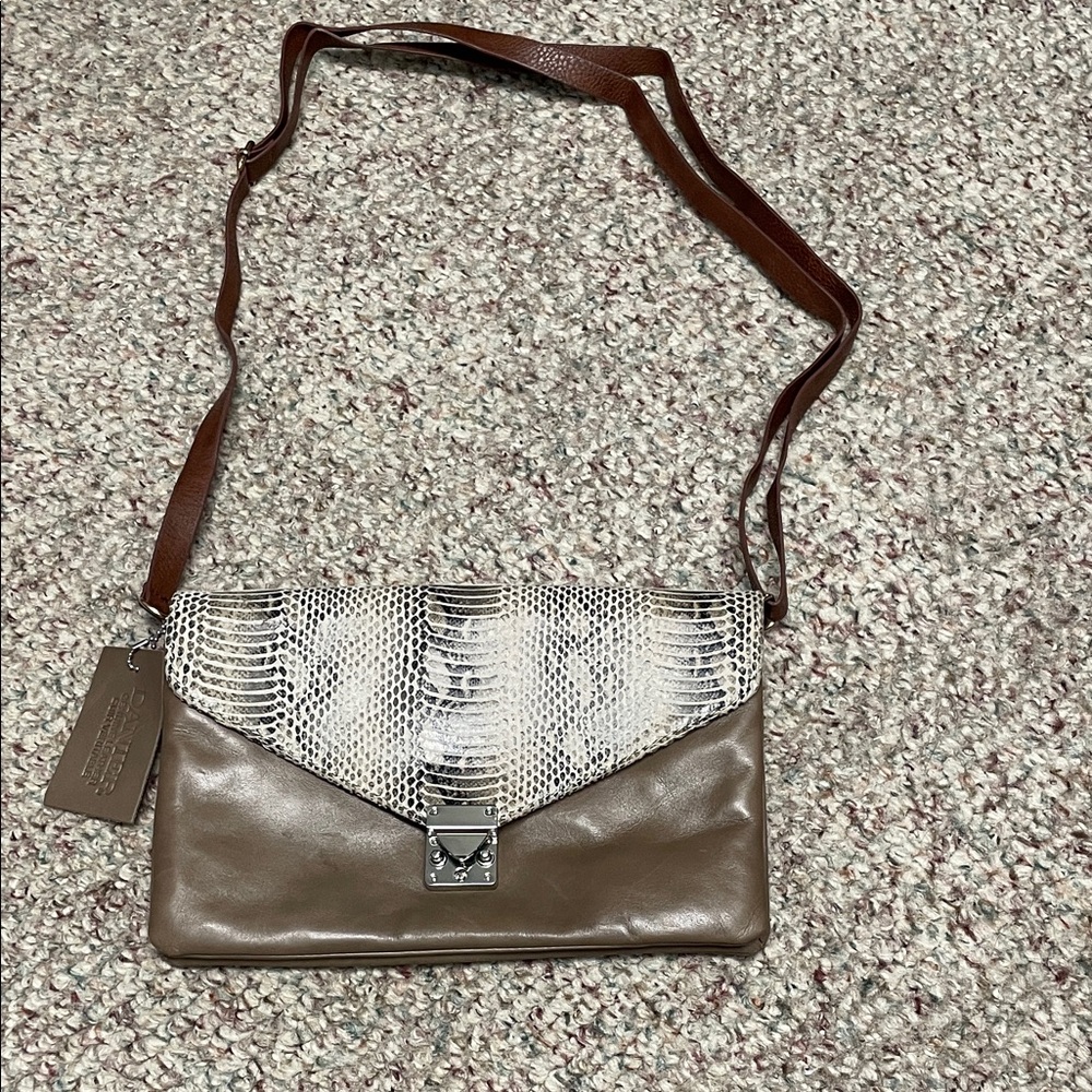 Danier Brown leatyer and Snakeskin Women's purse/clutch Bag